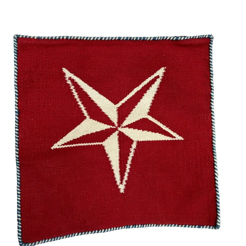 Custom Cool NEW NWT red beige blue  Colonial Star n Stripes Dhurrie wool pillow